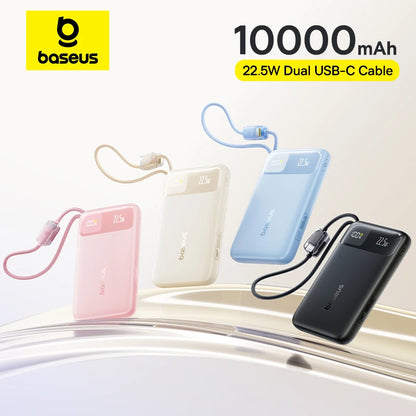 Baseus 10,000mAh Power Bank — 22.5W Fast Charging with Dual Built-In USB-C Cables