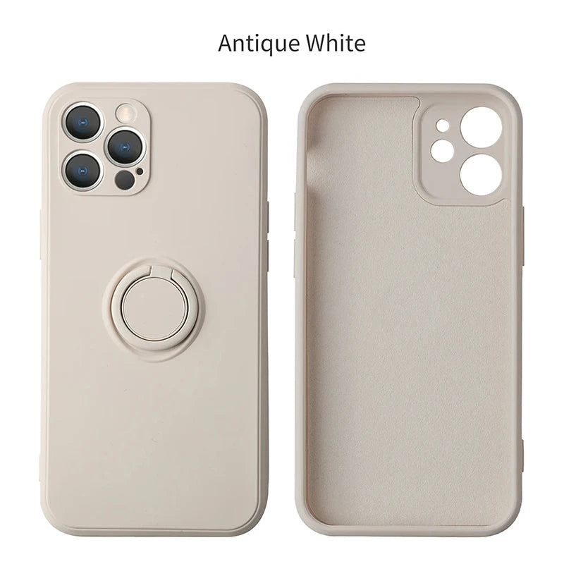 Liquid Silicone Ring Holder iPhone Case — Magnetic Bracket Shockproof Cover