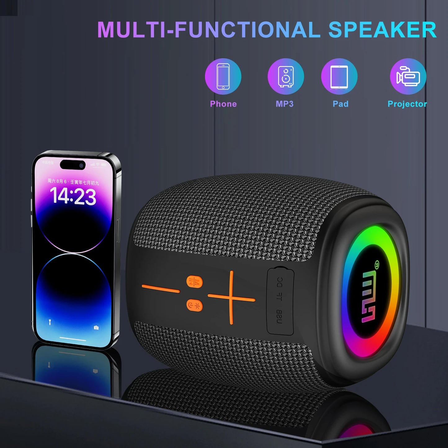 Portable Bluetooth Speaker — 5W with RGB Lights, TWS Pairing & IPX4 Splash Resistance