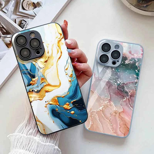 Marble Tempered Glass iPhone Case — Luxury Shockproof Cover