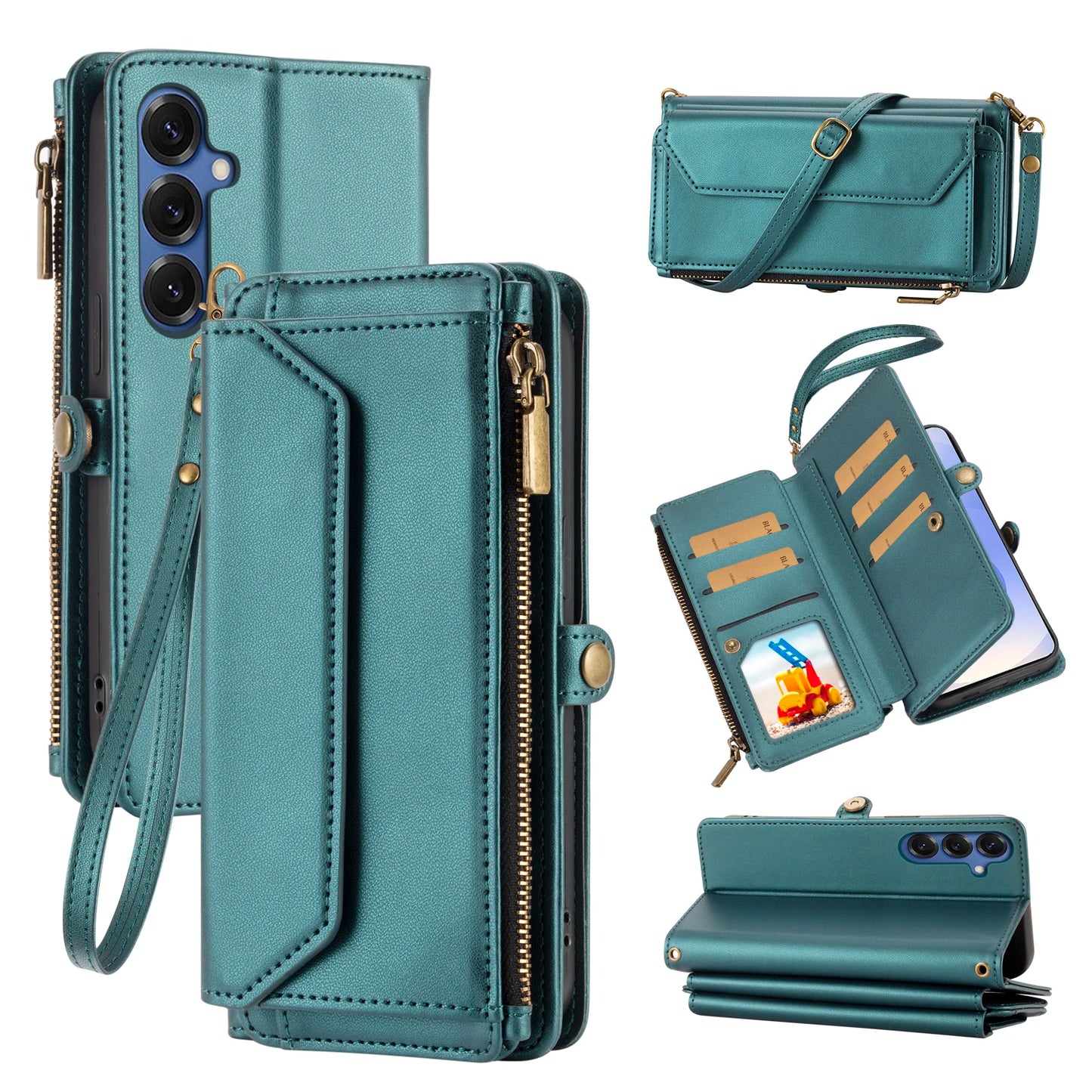 Leather Wallet Samsung Galaxy Case — Cross-Shoulder Strap & Card Slots Cover