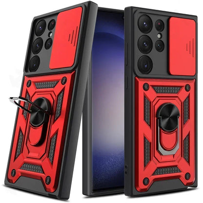 Armor Rotate Ring Stand Samsung Galaxy Case — Slide Lens Cover & Car Mount