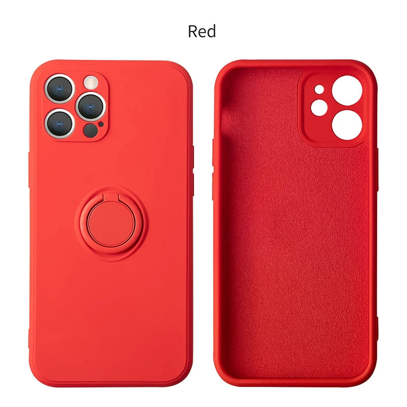 Liquid Silicone Ring Holder iPhone Case — Magnetic Bracket Shockproof Cover