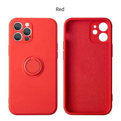 Liquid Silicone Ring Holder iPhone Case — Magnetic Bracket Shockproof Cover
