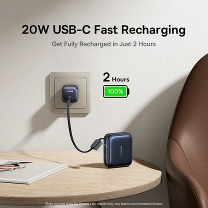 Baseus 10,000mAh Mini Power Bank — 45W Fast Charging with Built-In USB-C Cable
