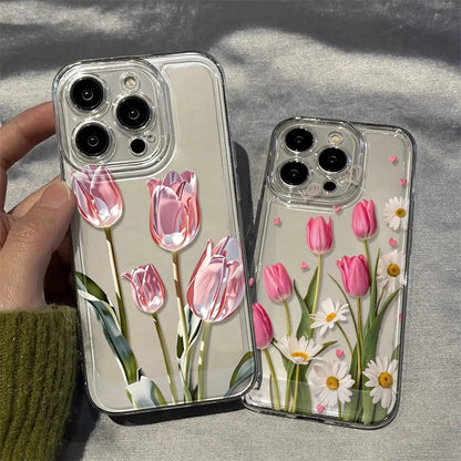 Tulip Print Clear Case — Soft TPU Floral Cover for iPhone