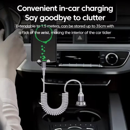 Coiled Car Charging Cable — 100W USB-C, Stretches 0.25m to 1.5m