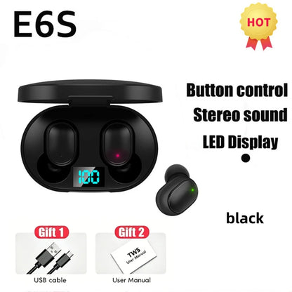 E6S Wireless Earbuds — Bluetooth 5.1 TWS with Digital Battery Display