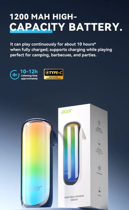 Acer OSK253 Portable Bluetooth Speaker — Dual Drivers, FM Radio & Ambient Lighting