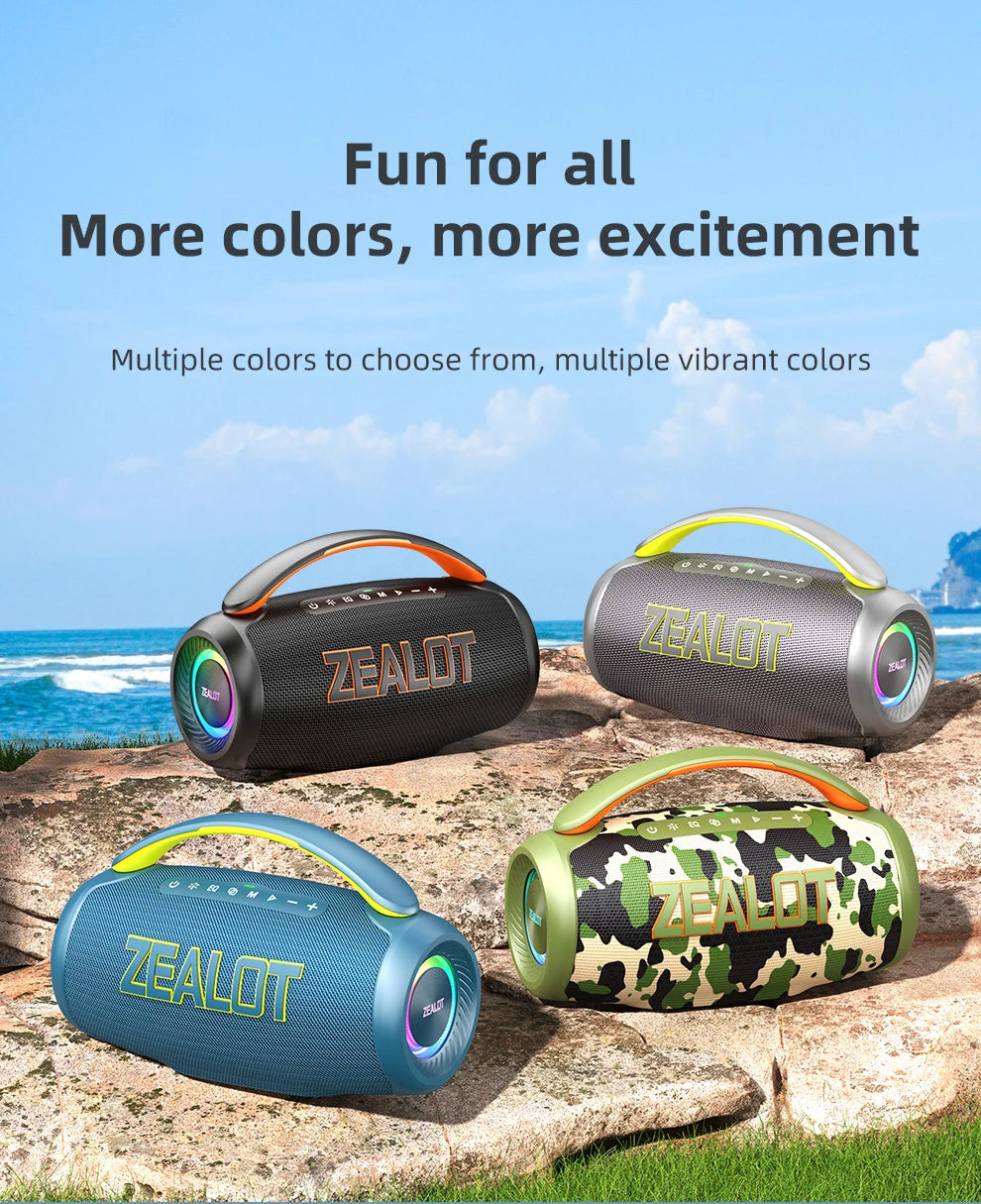 Zealot P12 Portable Bluetooth Speaker — 60W IPX6 Waterproof with Carry Handle