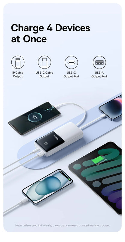 Baseus 20,000mAh Power Bank — 22.5W Fast Charging with Built-In Cables & LCD Display