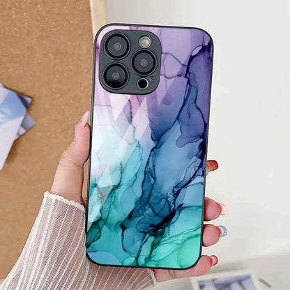 Marble Tempered Glass iPhone Case — Luxury Shockproof Cover