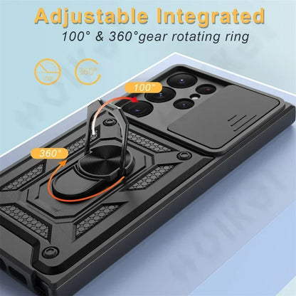 Armor Rotate Ring Stand Samsung Galaxy Case — Slide Lens Cover & Car Mount
