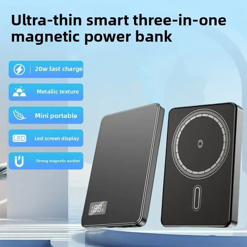 5,000 or 10,000mAh — Slim Magnetic Power Bank — 20W MagSafe Wireless Charger.