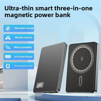 5,000 or 10,000mAh — Slim Magnetic Power Bank — 20W MagSafe Wireless Charger.