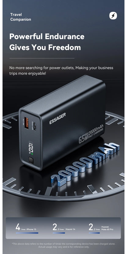 Essager 20,000mAh Power Bank — 65W PD Fast Charging for Laptops & Phones
