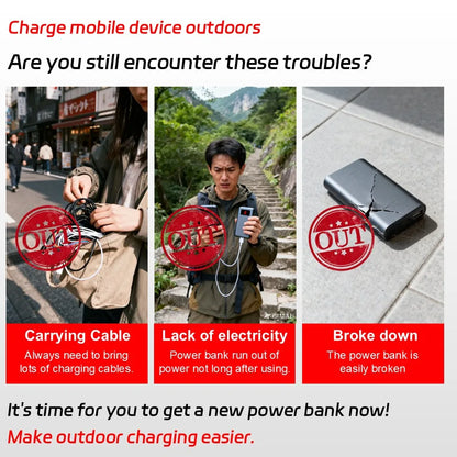 38,000mAh Solar Power Bank with Built-In Cables — Wireless Charging & LED Flashlight