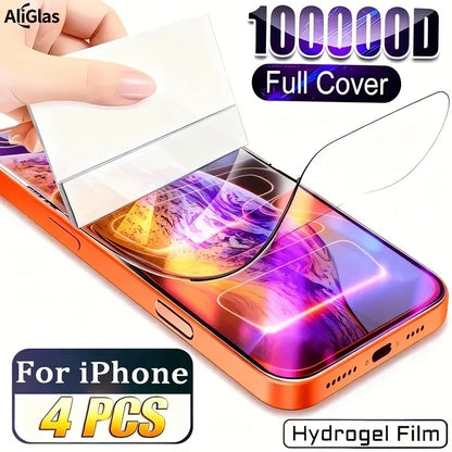 Hydrogel Screen Protector for iPhone — 4-Pack Full Cover Self-Healing Film