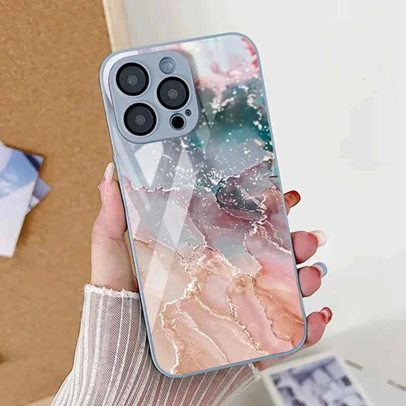 Marble Tempered Glass iPhone Case — Luxury Shockproof Cover