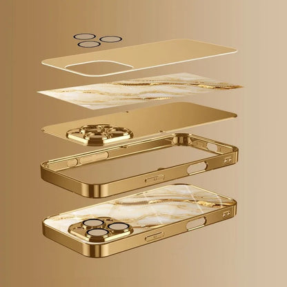 Gold Marble Tempered Glass iPhone Case — Luxury Metallic Cover