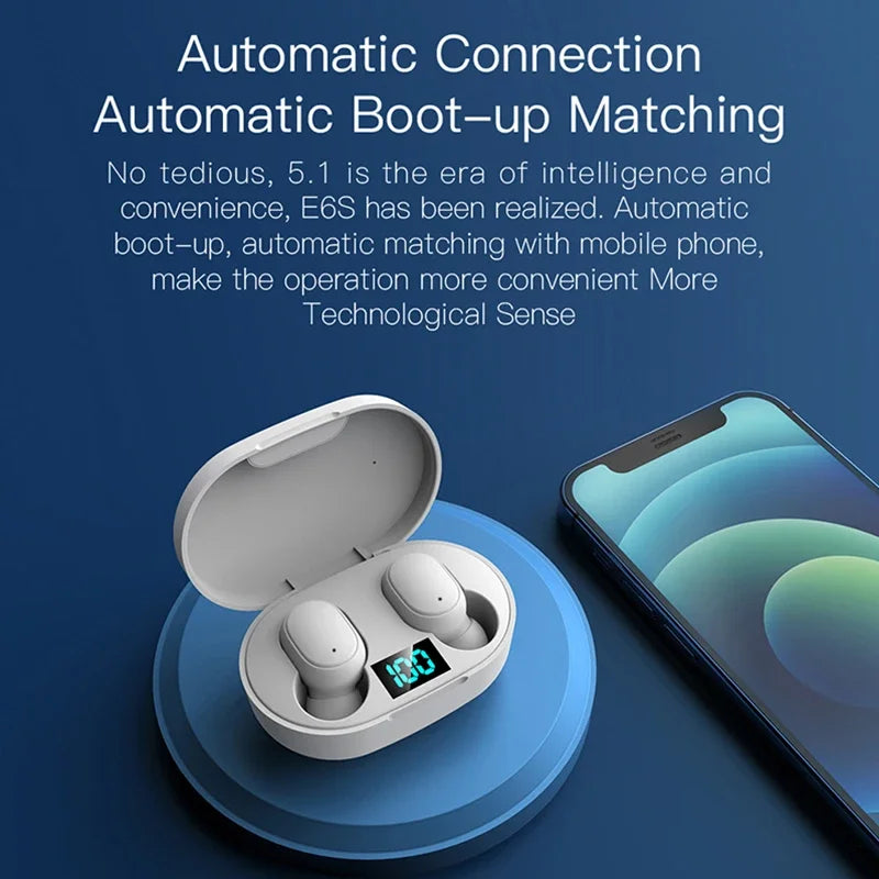 E6S Wireless Earbuds — Bluetooth 5.1 TWS with Digital Battery Display