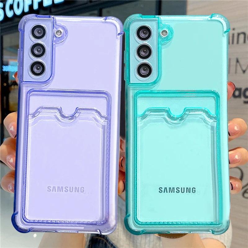 Clear Card Holder Samsung Galaxy Case — Shockproof Airbag Corner Cover