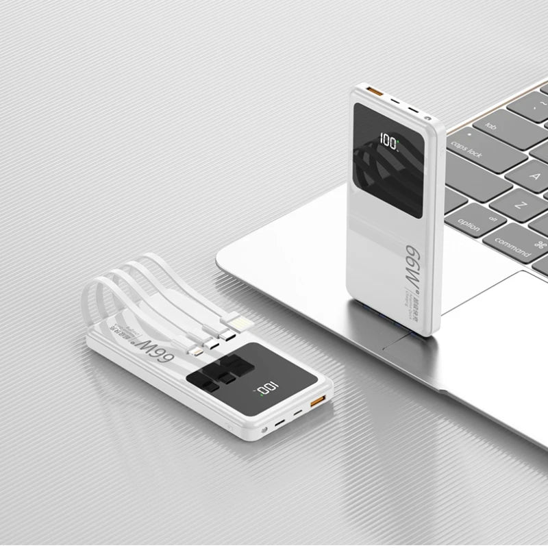 20,000mAh Power Bank with Built-In Cables — 65W PD Fast Charging & Digital Display