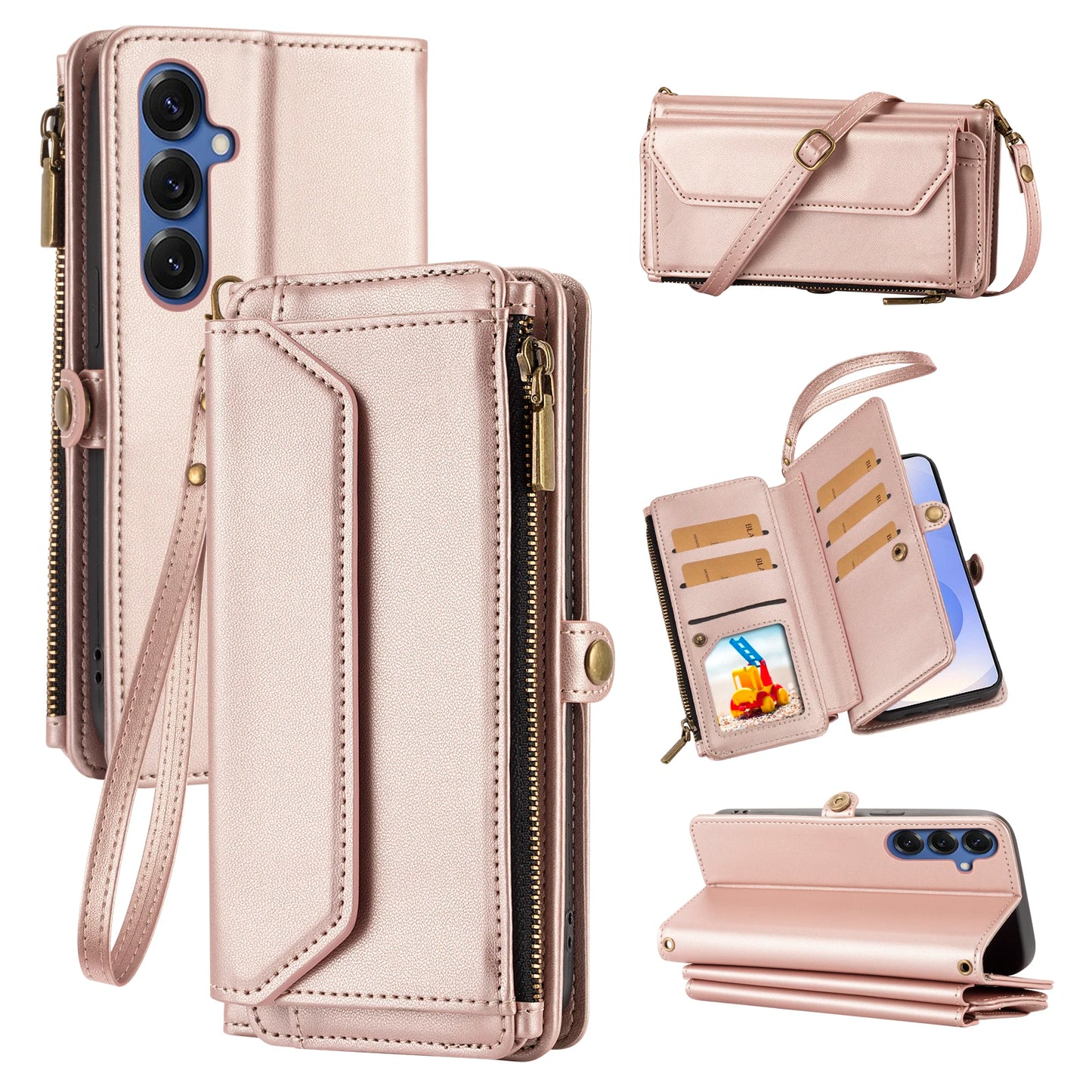 Leather Wallet Samsung Galaxy Case — Cross-Shoulder Strap & Card Slots Cover