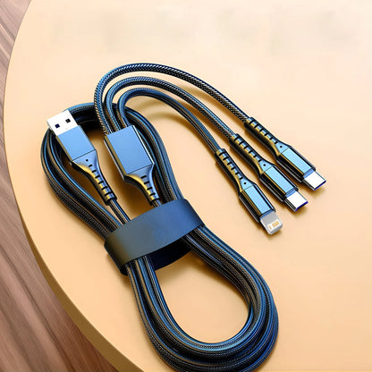 3-in-1 Charging Cable — 5A Fast Charge USB-C, Lightning & Micro USB