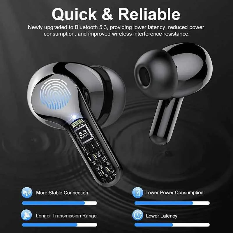 Wireless Earbuds — Bluetooth 5.3 with ENC Noise Cancelling & LED Battery Display
