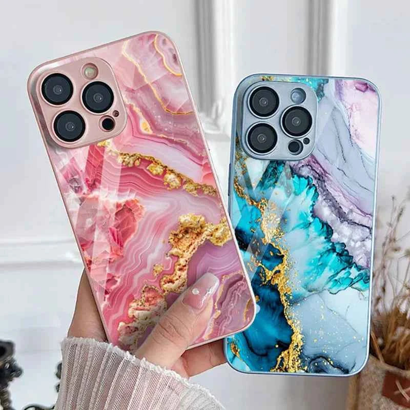 Marble Tempered Glass iPhone Case — Luxury Shockproof Cover