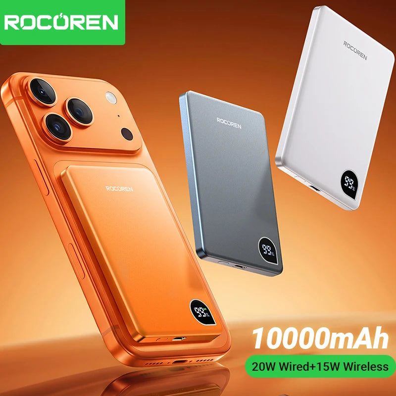 Rocoren Slim Magnetic Power Bank — 20W MagSafe Wireless Charger, 5,000 or 10,000mAh