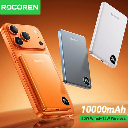 Rocoren Slim Magnetic Power Bank — 20W MagSafe Wireless Charger, 5,000 or 10,000mAh