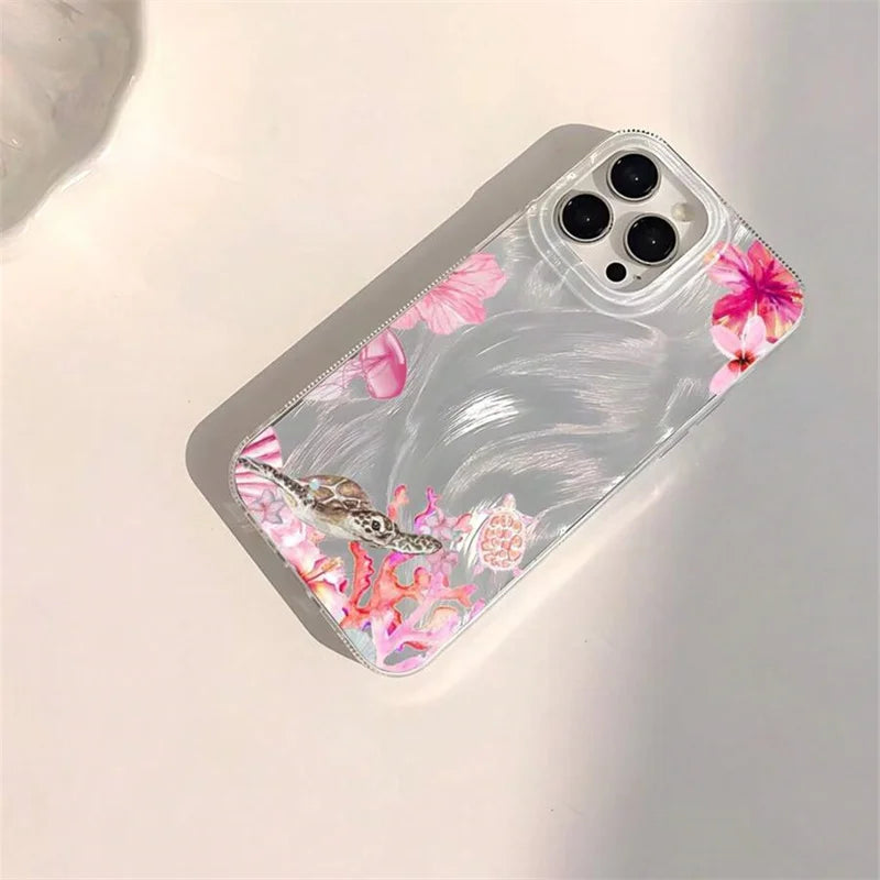 Turtle Print Case — Matte Chiffon Texture Full Coverage Cover for iPhone