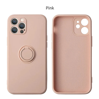 Liquid Silicone Ring Holder iPhone Case — Magnetic Bracket Shockproof Cover