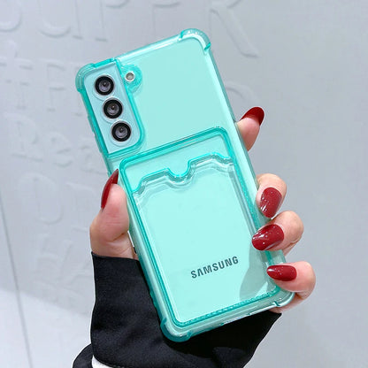 Clear Card Holder Samsung Galaxy Case — Shockproof Airbag Corner Cover