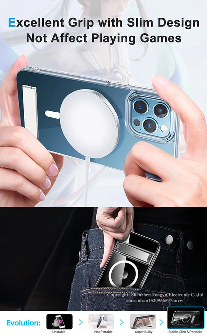 Clear MagSafe Case with Kickstand — Magnetic Wireless Charging Cover