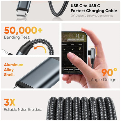 Short 90° USB-C Cable — 60W Fast Charging, Braided