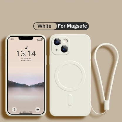 حافظة آيفون MagSafe من السيليكون السائل — غطاء مغناطيسي مع حزام للمعصم