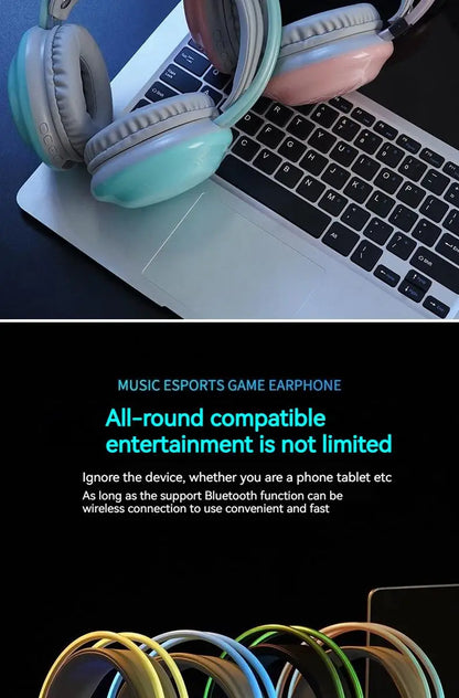 RGB Gaming Headphones — Wireless Bluetooth 5.3 Over-Ear with HD Mic