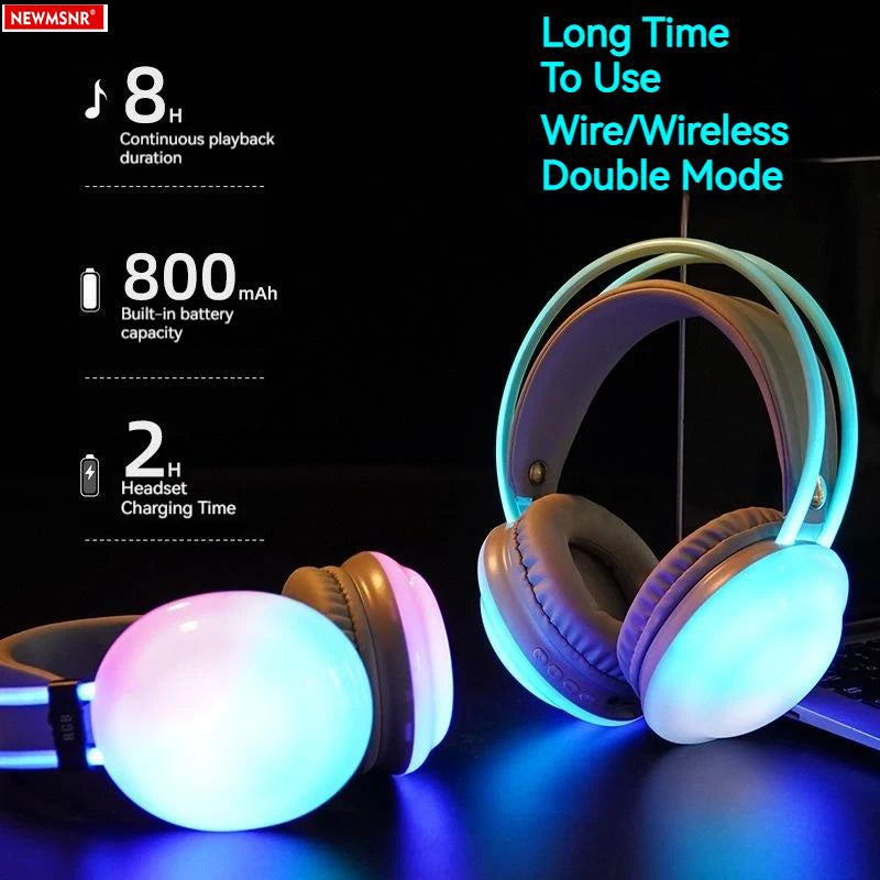 RGB Gaming Headphones — Wireless Bluetooth 5.3 Over-Ear with HD Mic