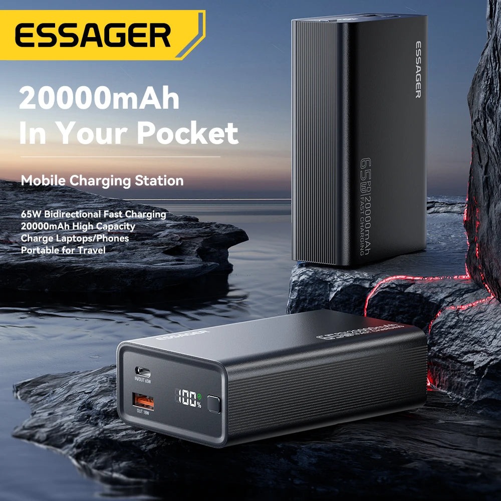 Essager 20,000mAh Power Bank — 65W PD Fast Charging for Laptops & Phones