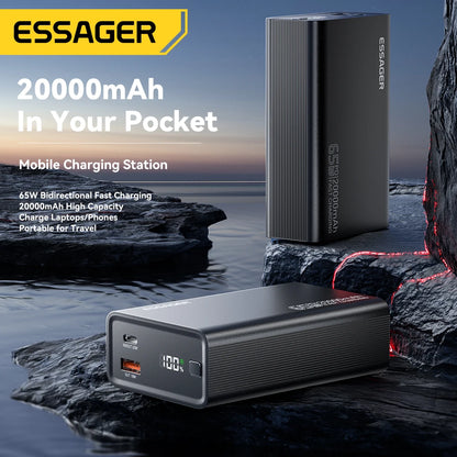 Essager 20,000mAh Power Bank — 65W PD Fast Charging for Laptops & Phones