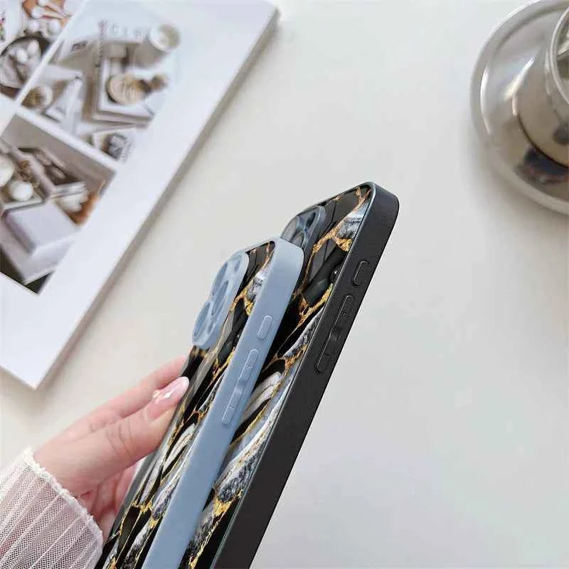 Marble Tempered Glass iPhone Case — Luxury Shockproof Cover