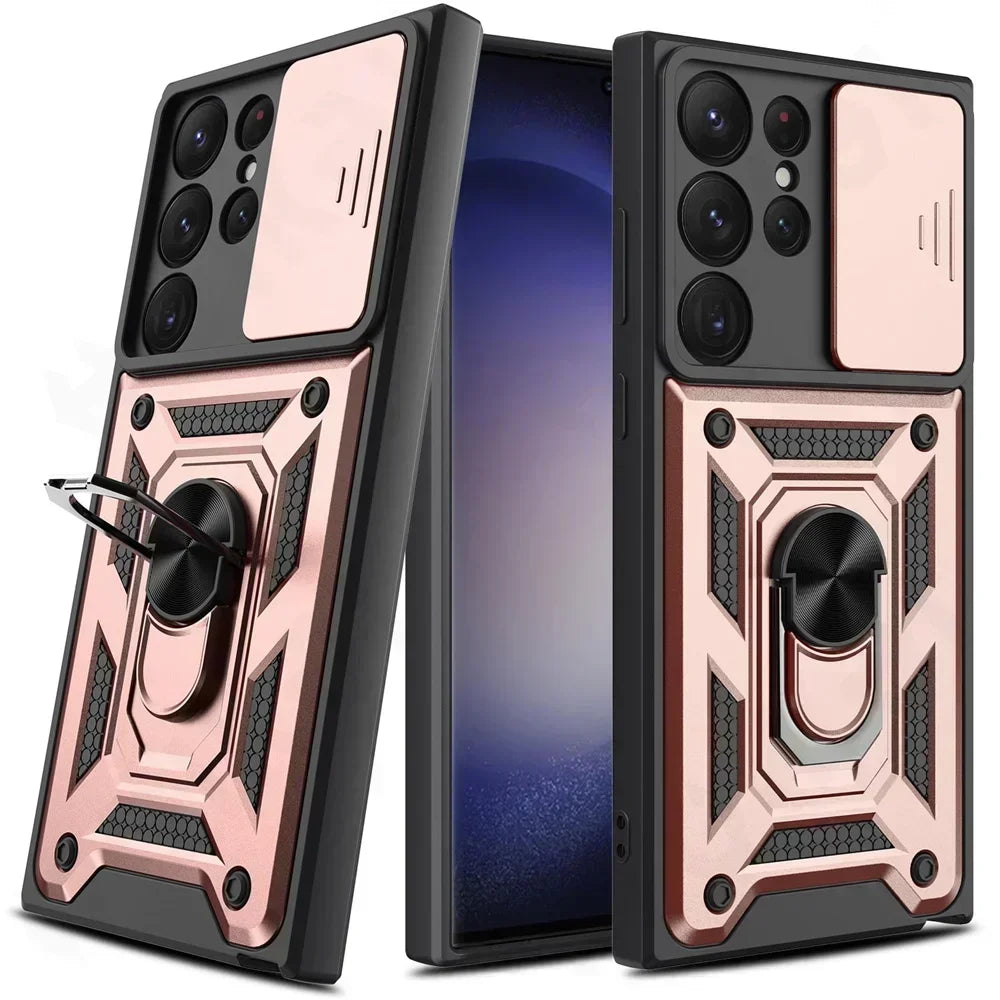 Armor Rotate Ring Stand Samsung Galaxy Case — Slide Lens Cover & Car Mount