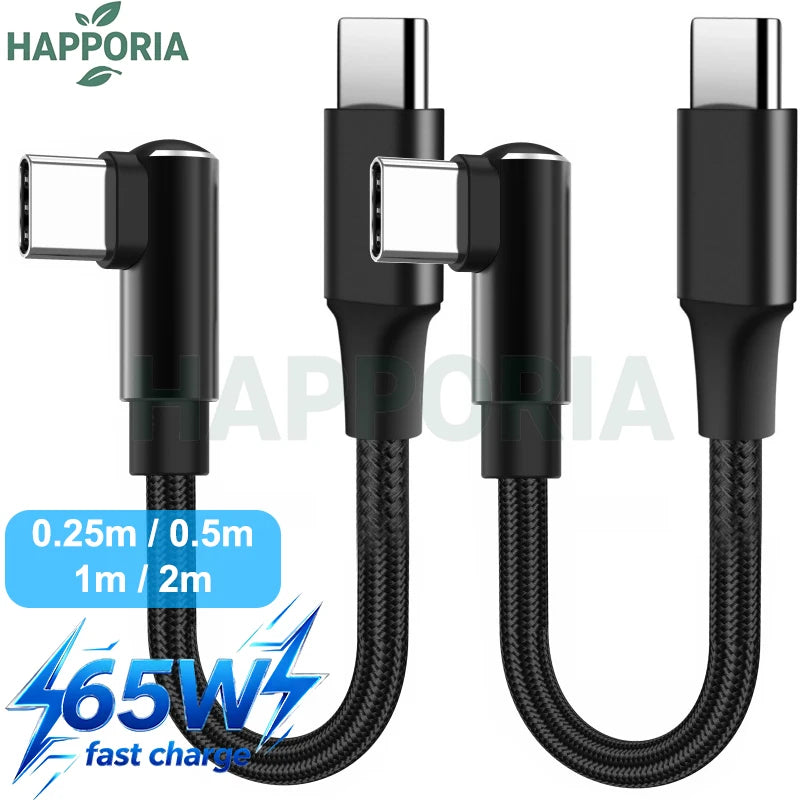 Short 90° USB-C Cable — 60W Fast Charging, Braided