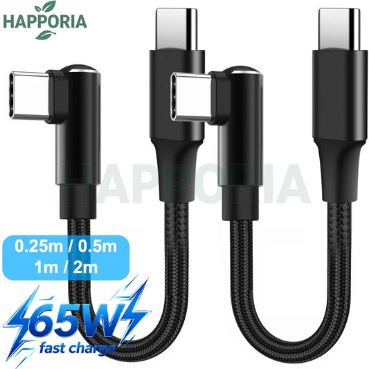 Short 90° USB-C Cable — 60W Fast Charging, Braided