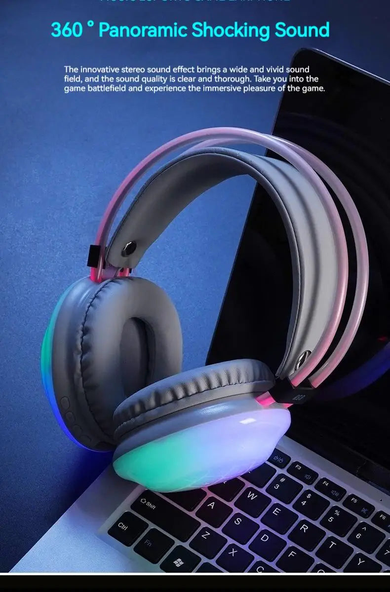 RGB Gaming Headphones — Wireless Bluetooth 5.3 Over-Ear with HD Mic