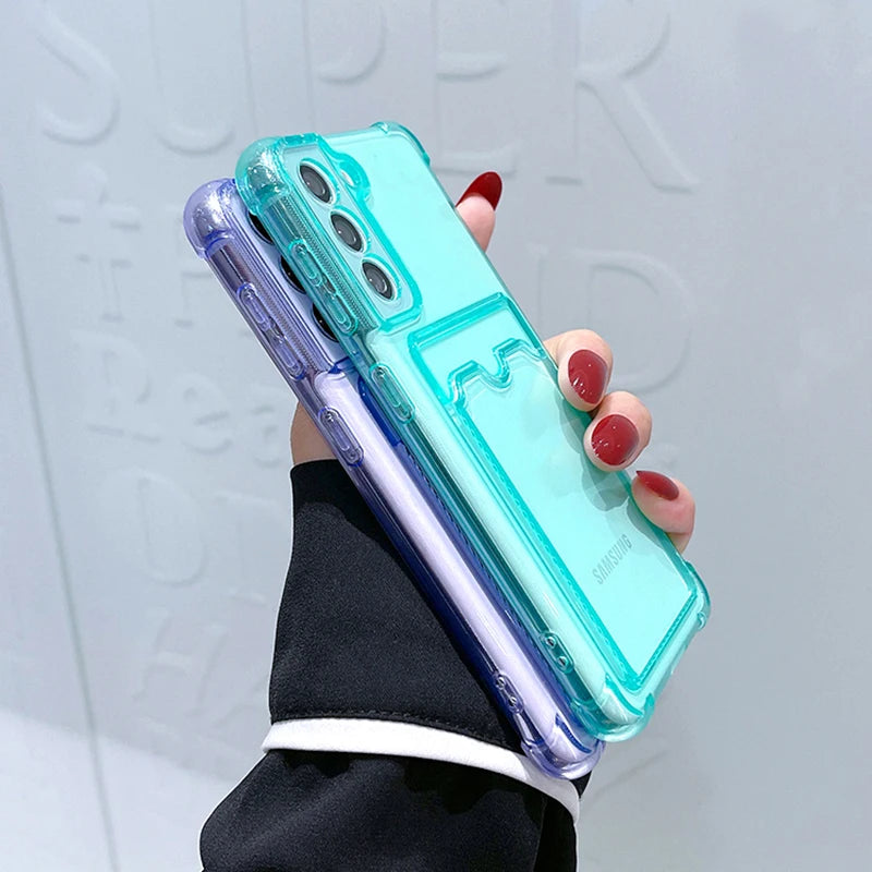 Clear Card Holder Samsung Galaxy Case — Shockproof Airbag Corner Cover
