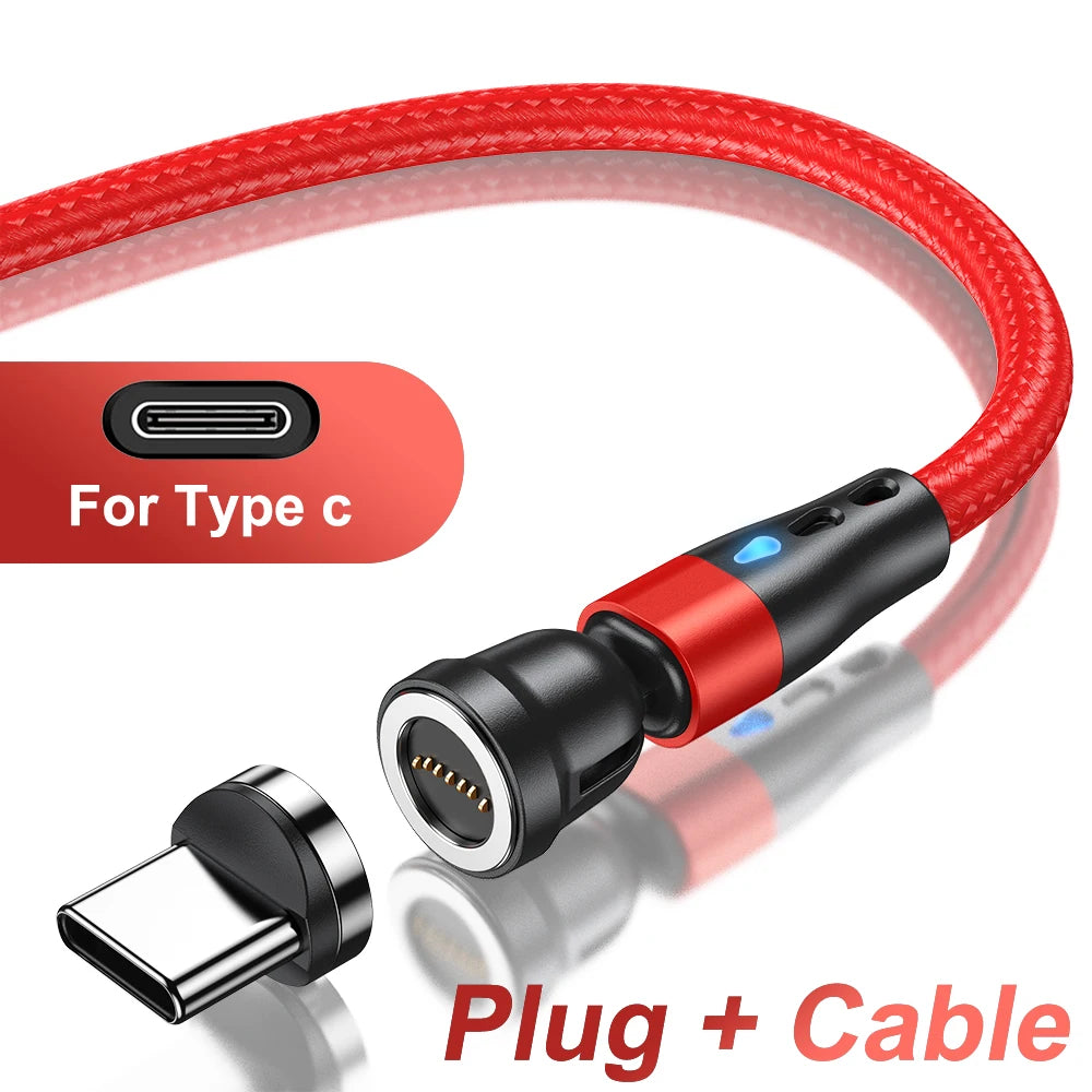 Magnetic Charging Cable — 540° Rotating 5A Fast Charge with USB-C, Lightning & Micro USB Tips